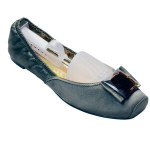 NA⭐️Na Women's Shoes Square Toe Green Satin Ballet Flats Rhinestone Bow Size 8.5